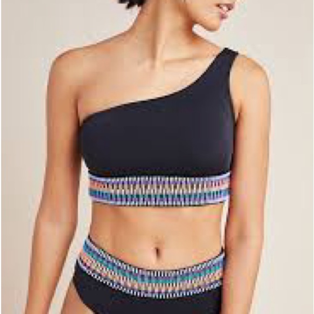 One-Shoulder Black Bikini Set with Multicolor Accents
